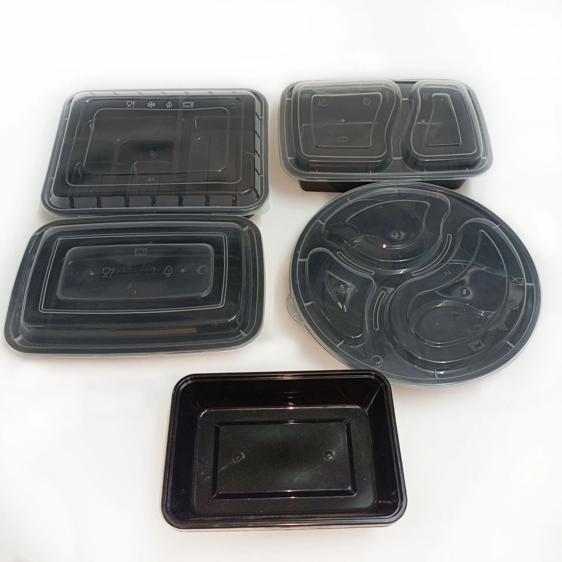 SP2658 Wholesale sized disposable food grade bento plastic black lunch boxes