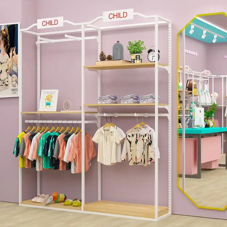Meicheng Baby Clothing Store Wall Stand Baby Clothes Display Shelf Clothes Rack Display