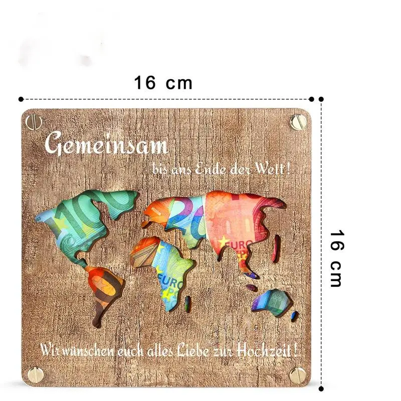Custom World Map Personalized Money Gift Packaging Wooden Map of the World for Birthday Travel Wedding Money Gift Wall Ornaments