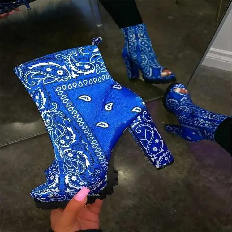 
2020 Fashion Hot Sale Open Toe Print Ankle Boots Drop shipping Women Boots 