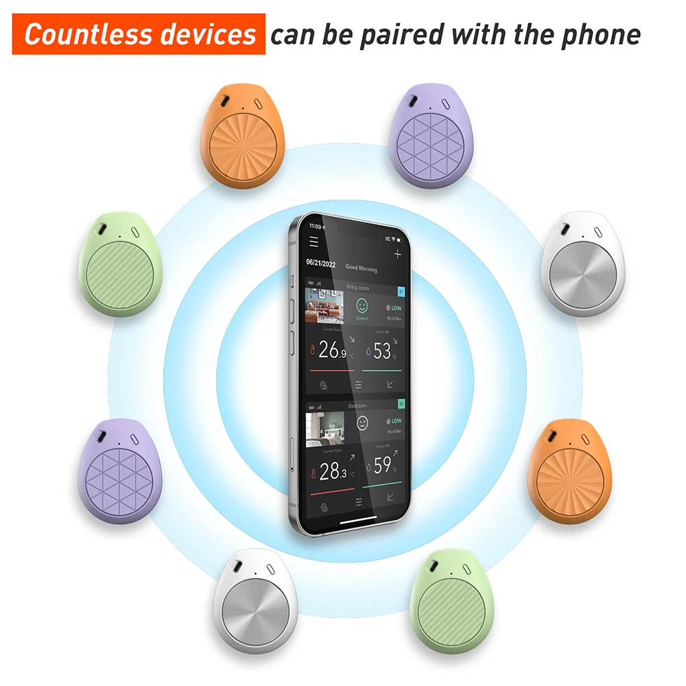 2-Pack Smart Bluetooth Wireless Digital Moisture Sensor Meter Temperature Humidity Mini Hygrometer With Magnet and Clock