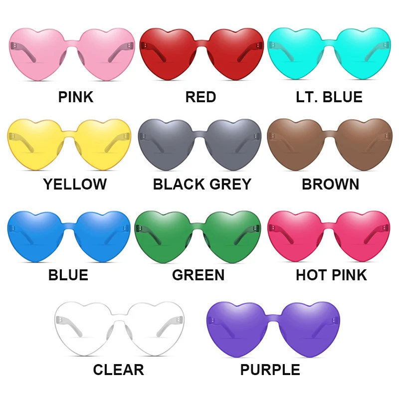 Heart Shaped Sunglasses Transparent Candy Color Heart Frameless Glasses Party Favors