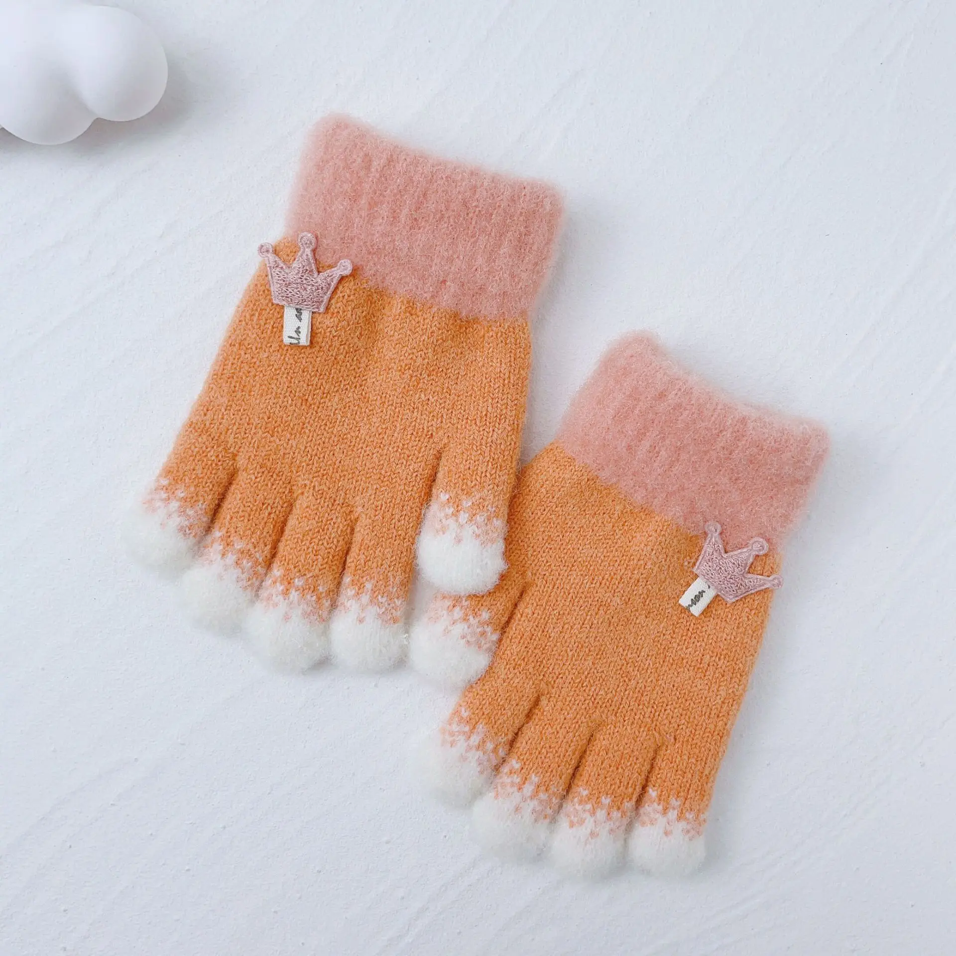 Custom Logo Winter Baby Finger Gloves Warm Thickened Child Soft Knitted Five-finger Gloves For 2-6 Years Old Boys Girls Gloves