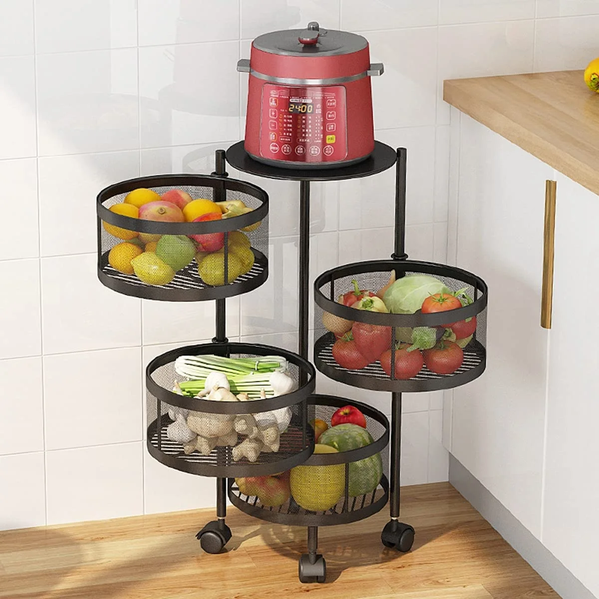 Folding Kitchen Organizer Mesh Storage Fruit And Vegetable Rack Storage Roll Cart Foldable Bench Press With Racks