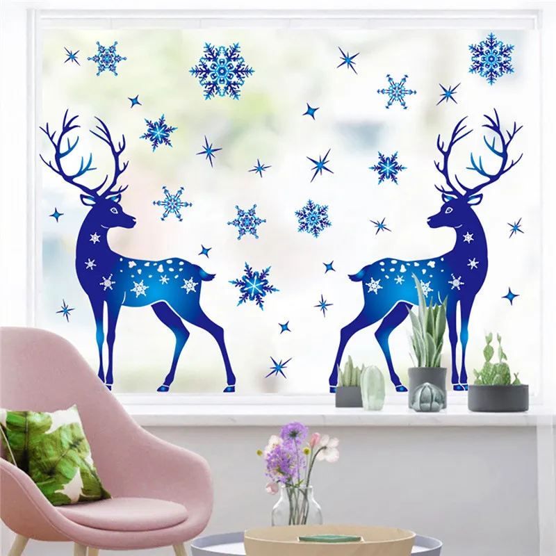 2021 New Christmas Decorations Snowflake Stickers Glass Window Decoration Elk