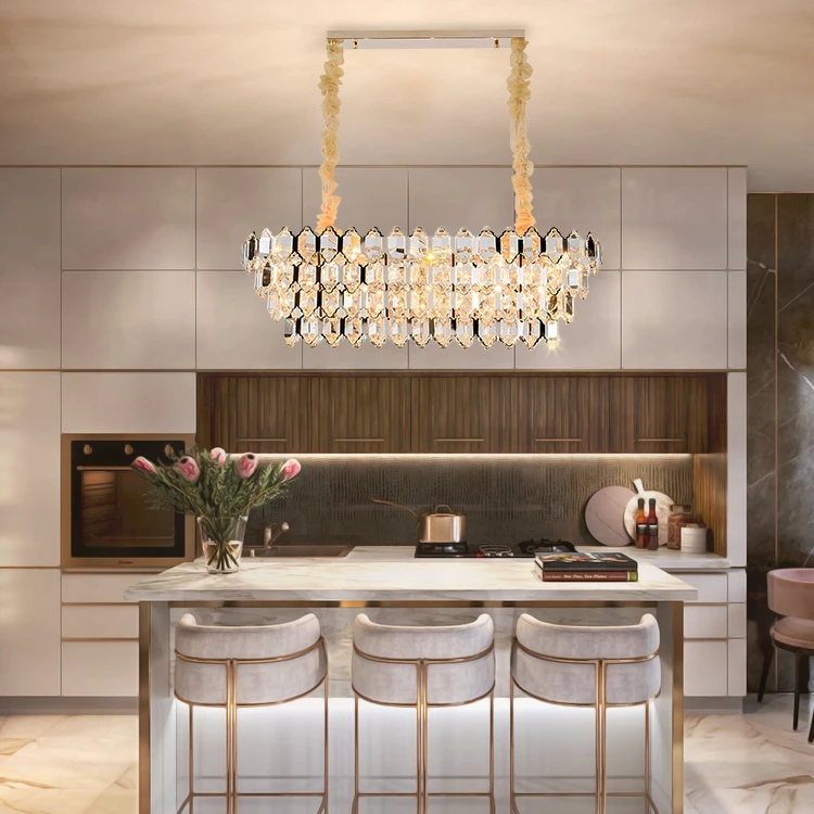 Post Modern Luxury Crystal Rectangle Chandelier Switch Control Hanging Lights for Living Room Dinning Hotel Lobby Restaurant