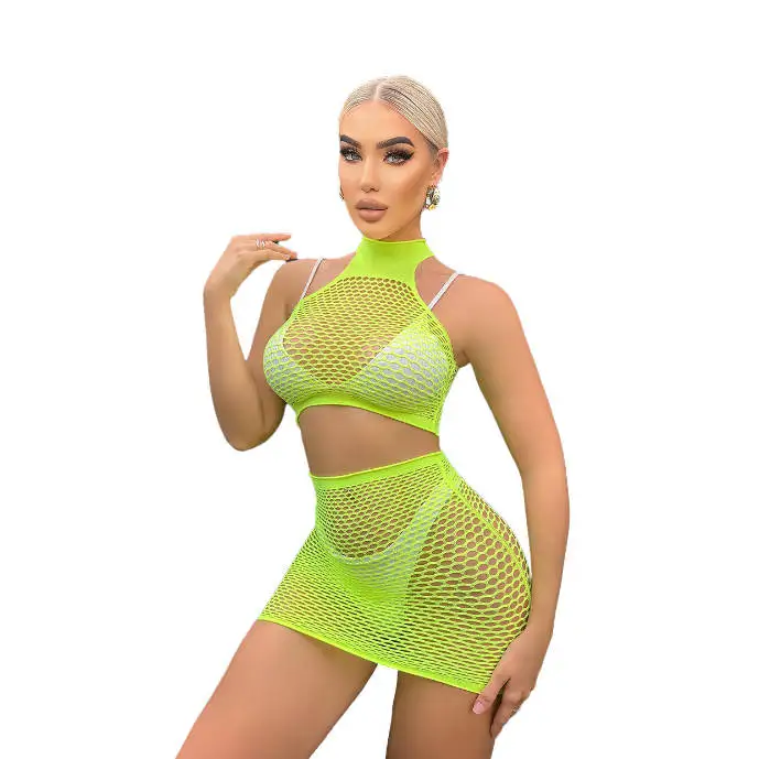 X02539T Sexy cutout bikini suit fishing net underwear beach holiday two piece set