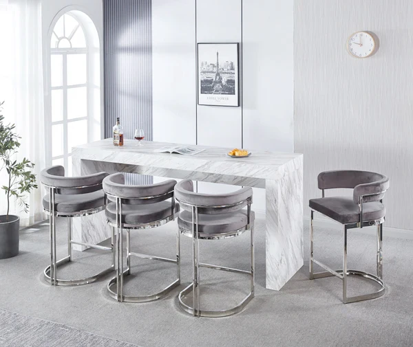 Modern Luxury High Foot Velvet Bar Stool Counter Chair for Party Event Club Home Island Dining Room Furniture