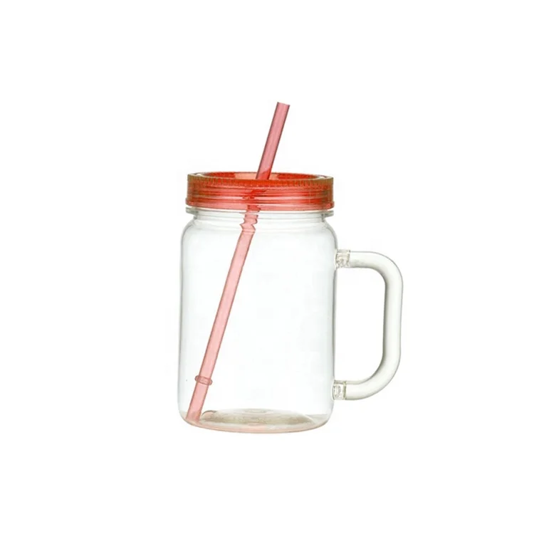 BPA Free round shape plastic Mason Jar With Tin Lid And Straw