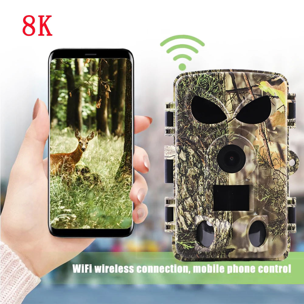 Forest Night Vision Wildlife Camera 8K Wifi Hunting Trail Camera 60mp Outdoor Waterproof Hunting Cameras