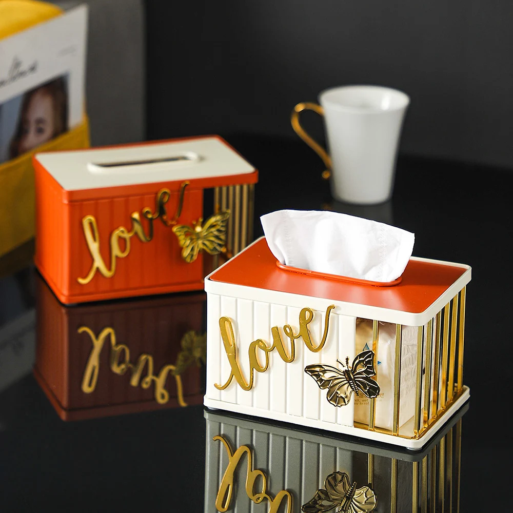 Nordic Wrought Iron Tissue Box Living Room Bedroom Home Decor Desktop Accessories Tissue Box with Lid Portable Tissue Holder