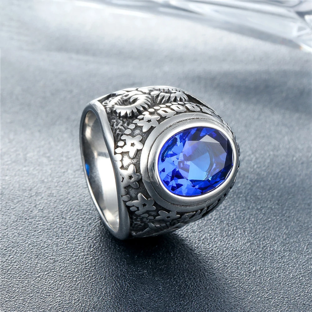 Wholesale Retro Vintage Punk Mens U.S. Soldier Army Gemstone Stainless Steel Male Rings