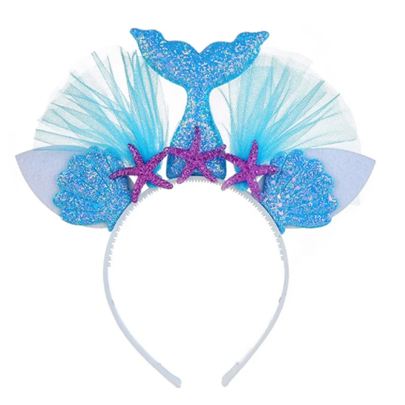 Princess mermaid gauze fish tail  headband glitter headband for kids