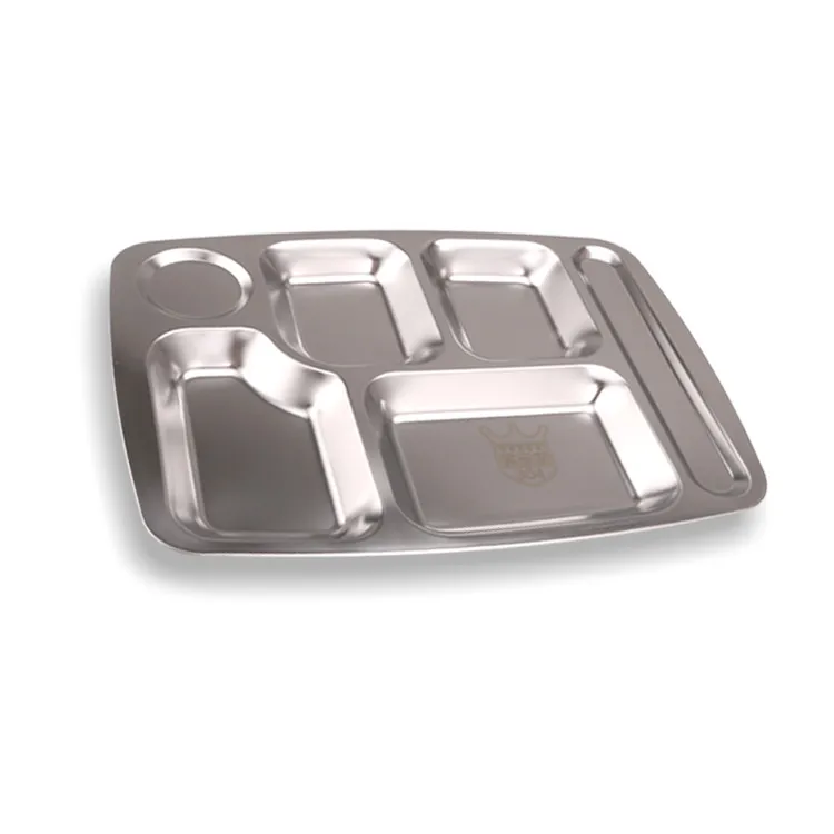 304 Stainless Steel Divided Dinner Tray Food Container 5 Sections School Canteen Plate Serving Tray New