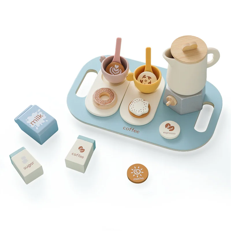 Eco-Friendly Wooden Afternoon Tea Set Pretend Play Kitchen Toy for 2-4 Years Educational Toy for Dessert Role-Play