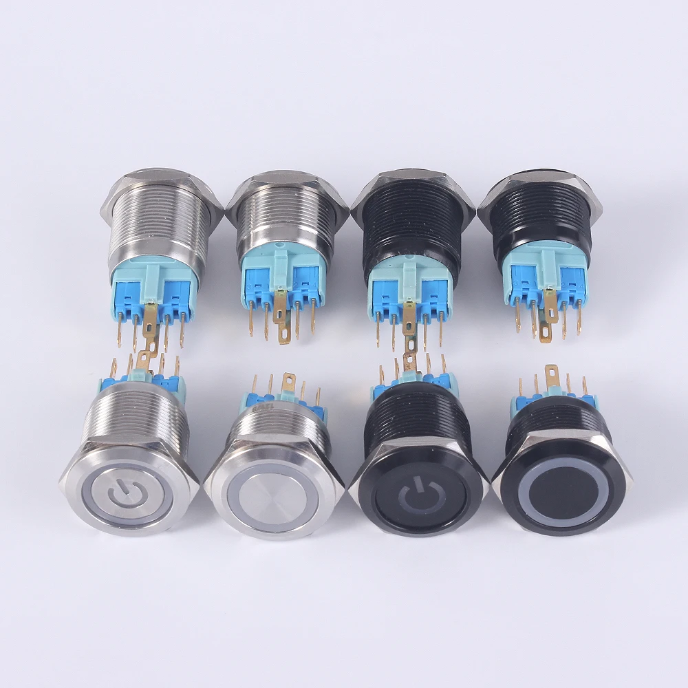  Нержавеющая сталь/задняя часть корпуса 22 мм 6pin NO NC 12V 24V 220V кольцевая светодиодная подсветка блокировка/Мгновенный водонепроницаемый металлический кнопочный