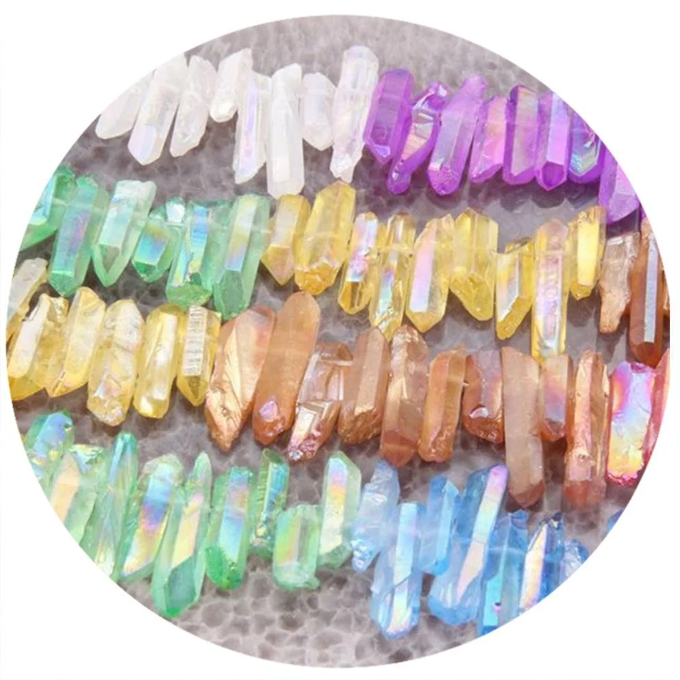 
Electroplated Rough Raw Quartz Point Gemstone Beads Top Drill Graduated Crystals Stick Beads Pendant Bulk Titanium 