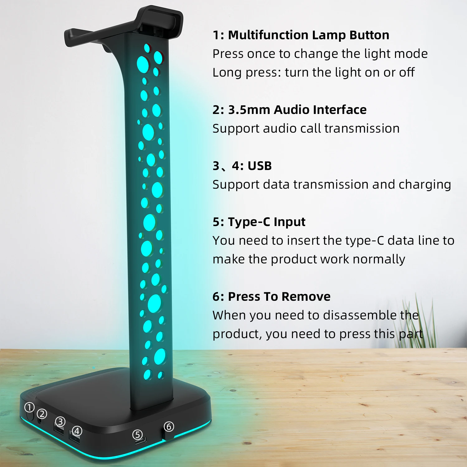 2022 NEW RGB Headphones Stand with 3.5mm AUX and 2 USB Ports Headphone Holder for Gamers Gaming PC Accessories