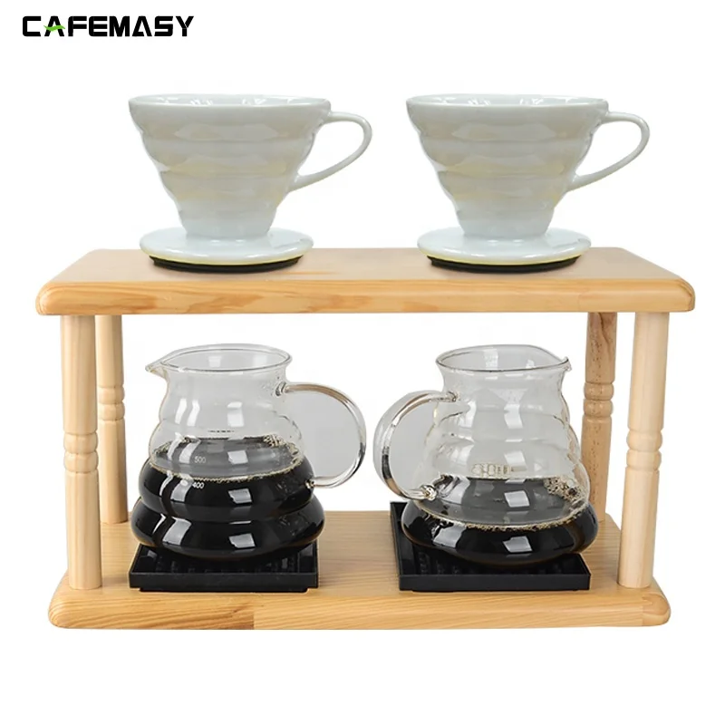Bamboo Coffee Stand for V60 Dripper Drip Station with Double Hole Coffee Dripper Display Rack