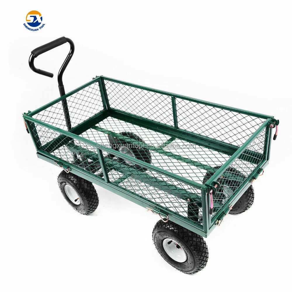 Heavy Duty Wagon 4 Wheels Utility Outdoor garden  steel mesh cart