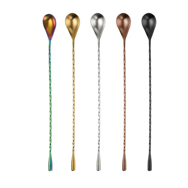 Custom Logo Stainless Steel Bar Spoon 27/30/33/40/50cm Swizzle Stick Cocktail Silver Gold Black Cocktail Spoon