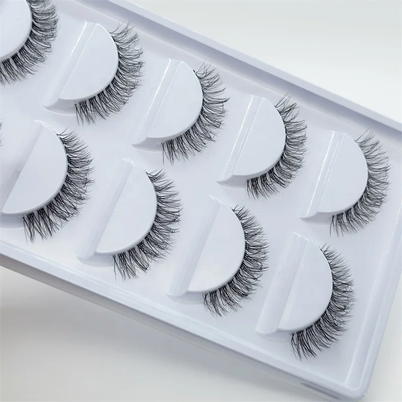 Qingdao5d faux lashes Style PBT Soft Band Faux Mink Wispie False Eyelashes Wispy Short Faux Naturel Mink Eyelashes