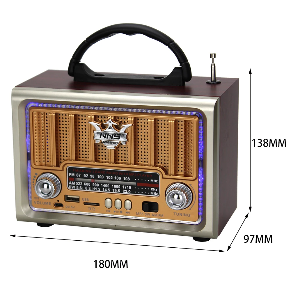 USB Rechargeable  am fm radio With USB TF MP3  Karaoke radio speaker with  RGB light  NS-8891BT