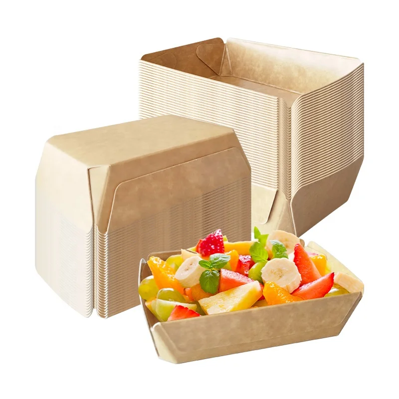 Durable Multi Layer Brown Kraft Paper Food Tray for Chips Hot Dog Snacks Leak Proof Paper Food Boat Fries Fast Food Trays