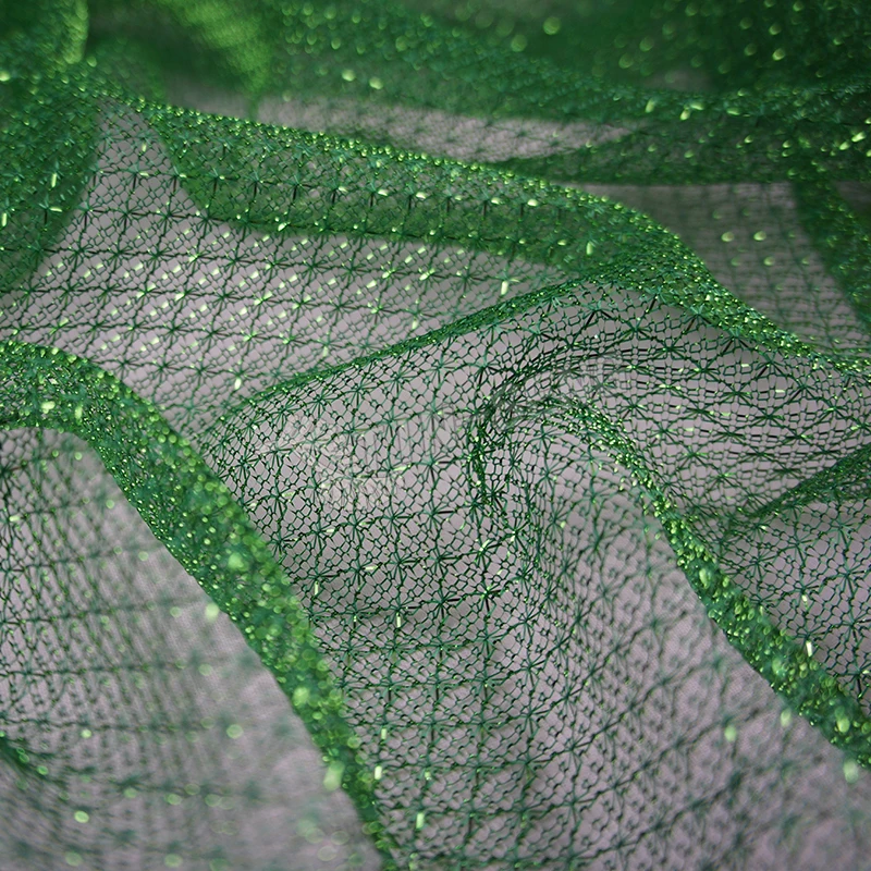 Green Shiny Lurex Fishnet Mesh Fabric for Holiday Decoration