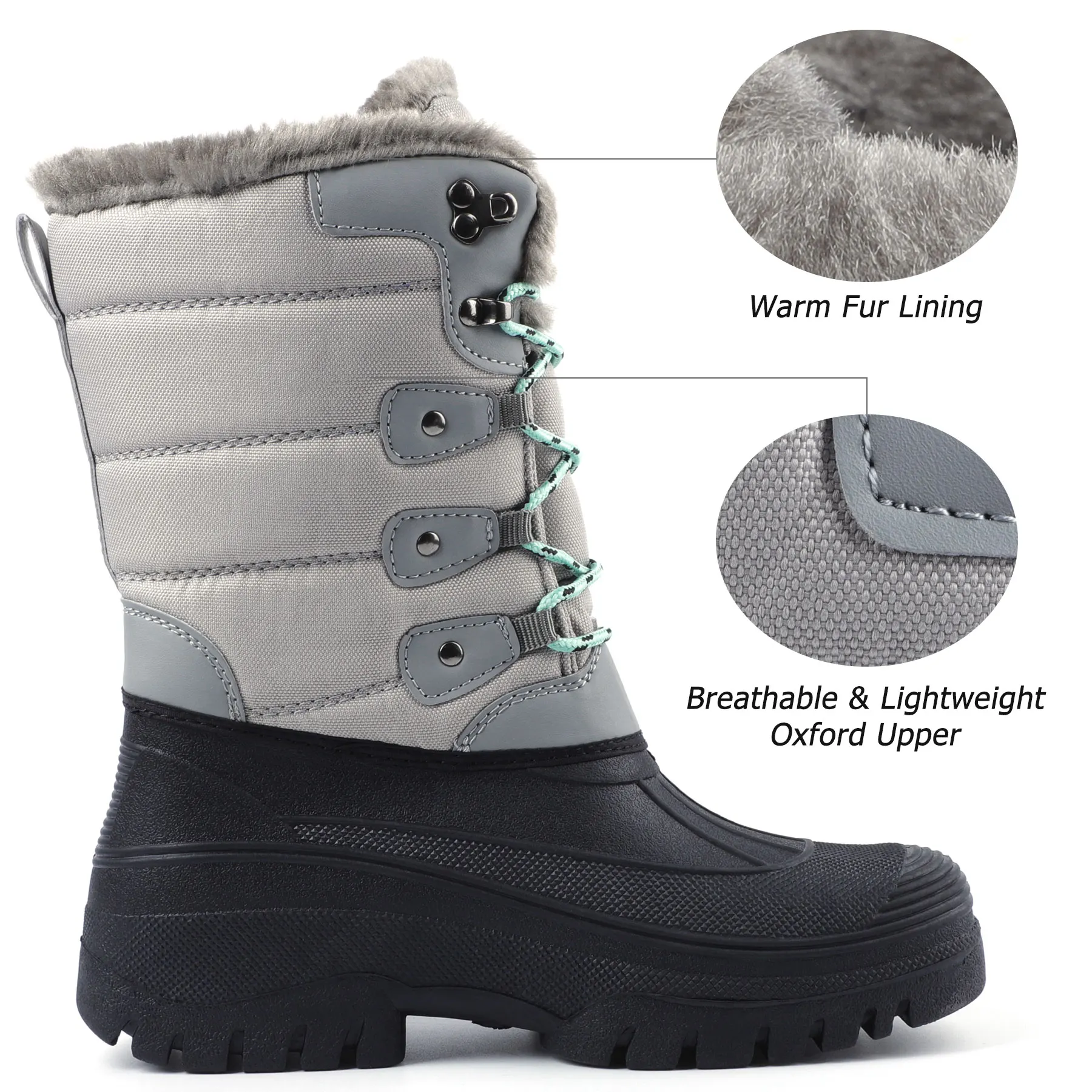 Top Quality  Low MOQ rubber fur lined design thermal girls snow women boots waterproof winter shoes