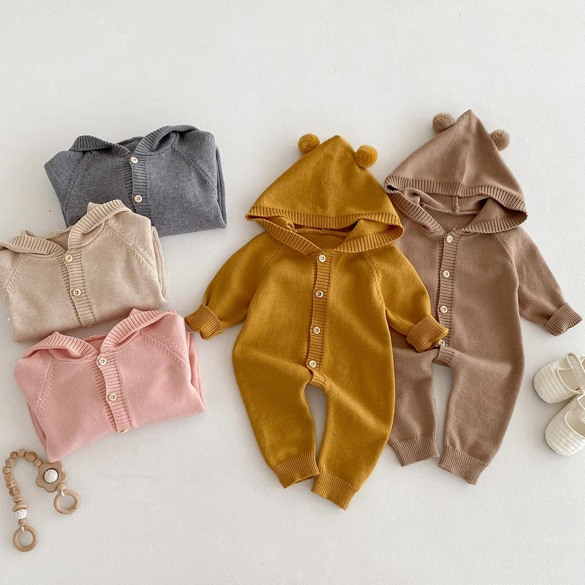 Custom Logo Autumn Newborn Baby Knit Sweater Playsuit Infant Knitted Sweater Romper Kids Girl Solid Color Bodysuit