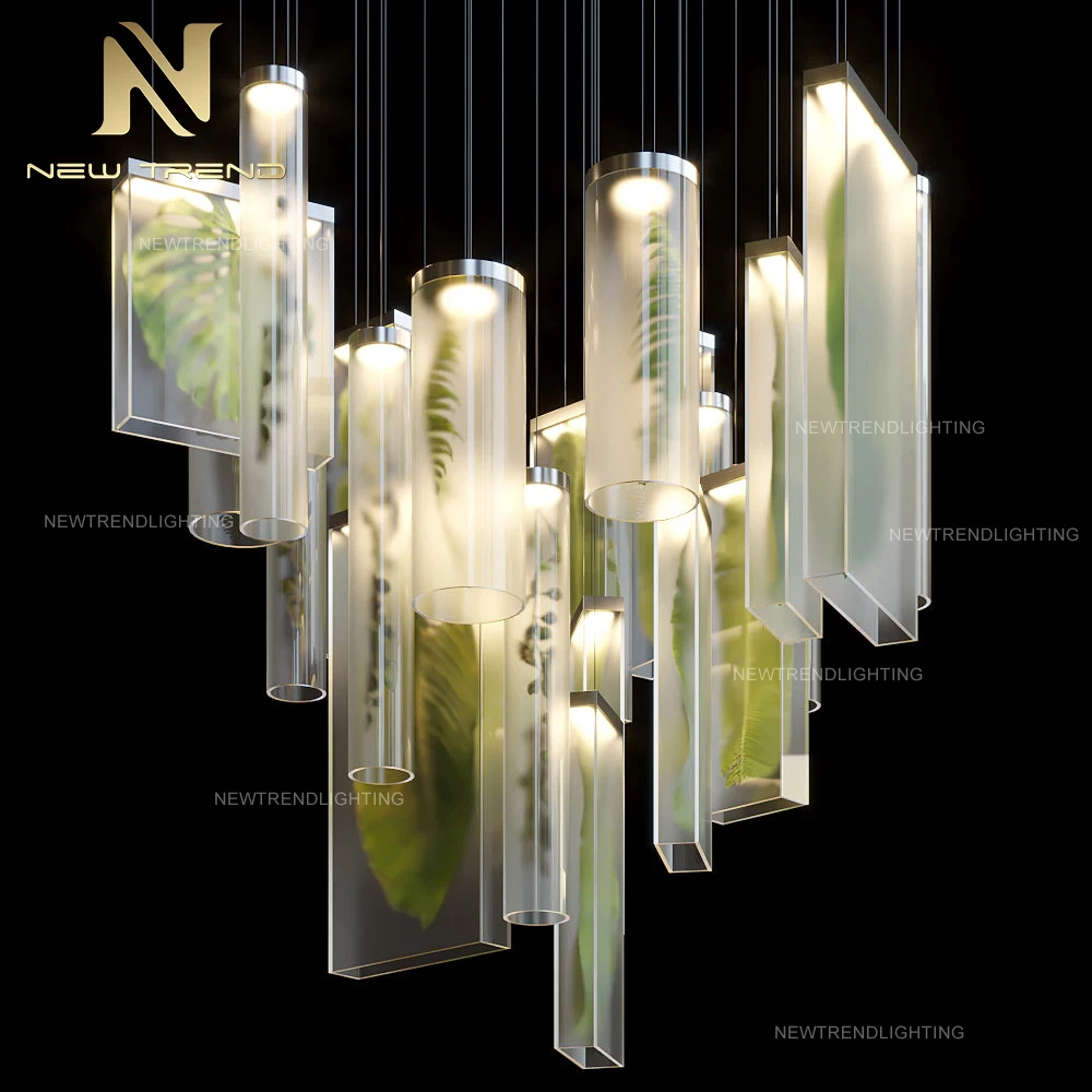 Modern Design Villa Hotel Hall Dining Room Staircase Artificial Green Plant Leaves Decorative LED Chandelier Pendant Light