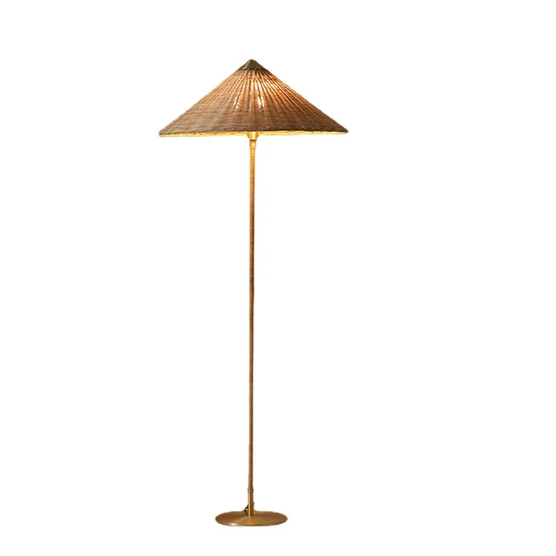 Modern Simple Quiet Wind Floor Lamp Hand Woven Rattan Bamboo Lamp Sitting Room Zen Table Lamps Luxury