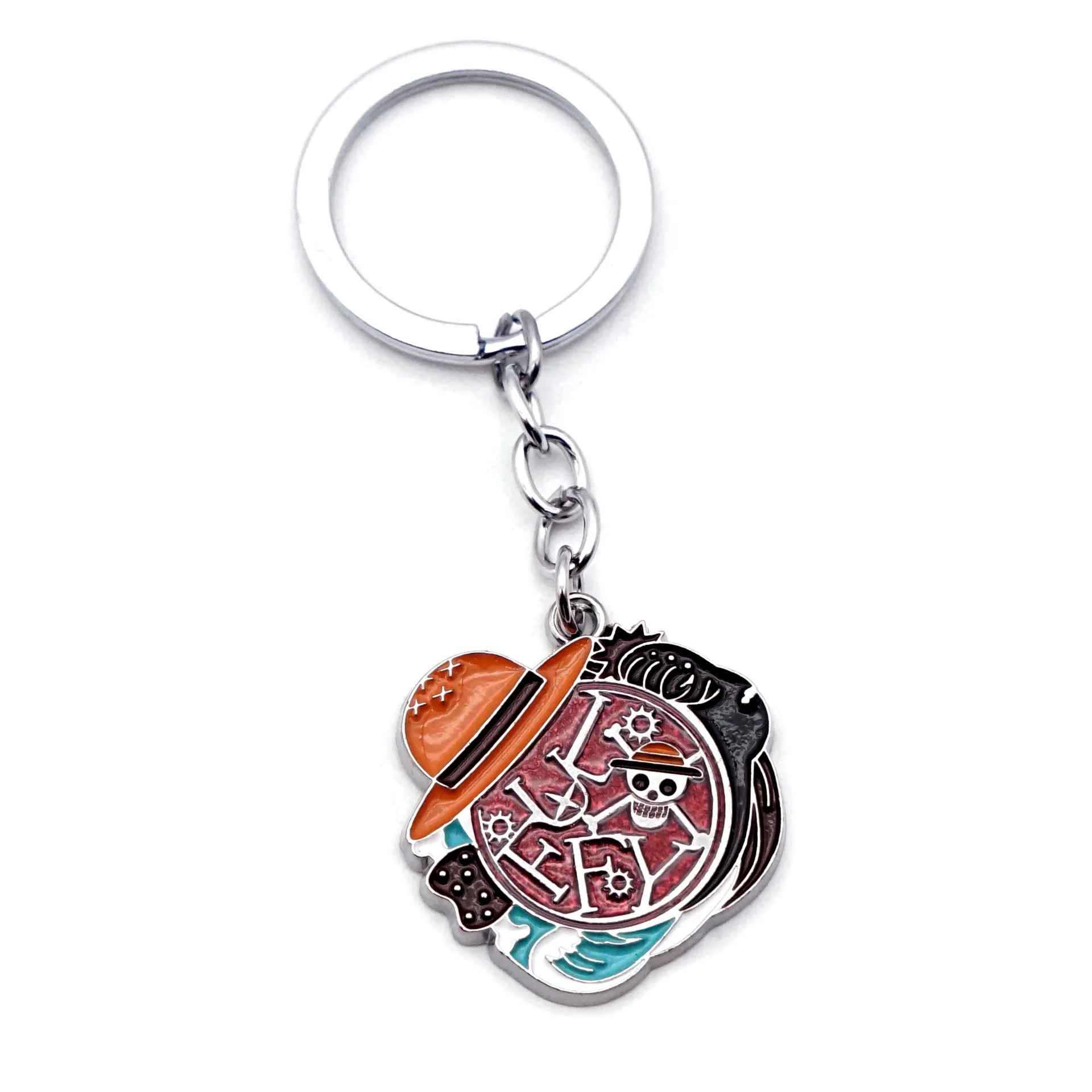 Wholesale 6 Designs Luffy Zoro Straw Hat Metal Enamel Keychain Anime Character Ace Custom Made Metal Keychain Hook Men Keyrings
