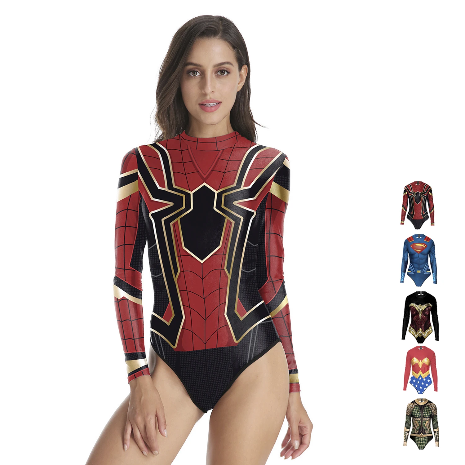 New Design Quick-Drying Customized Full Printing Super Hero Long Sleeve Swimsuit,Fitness Swimwear For Marvel/Spider-man/Superman