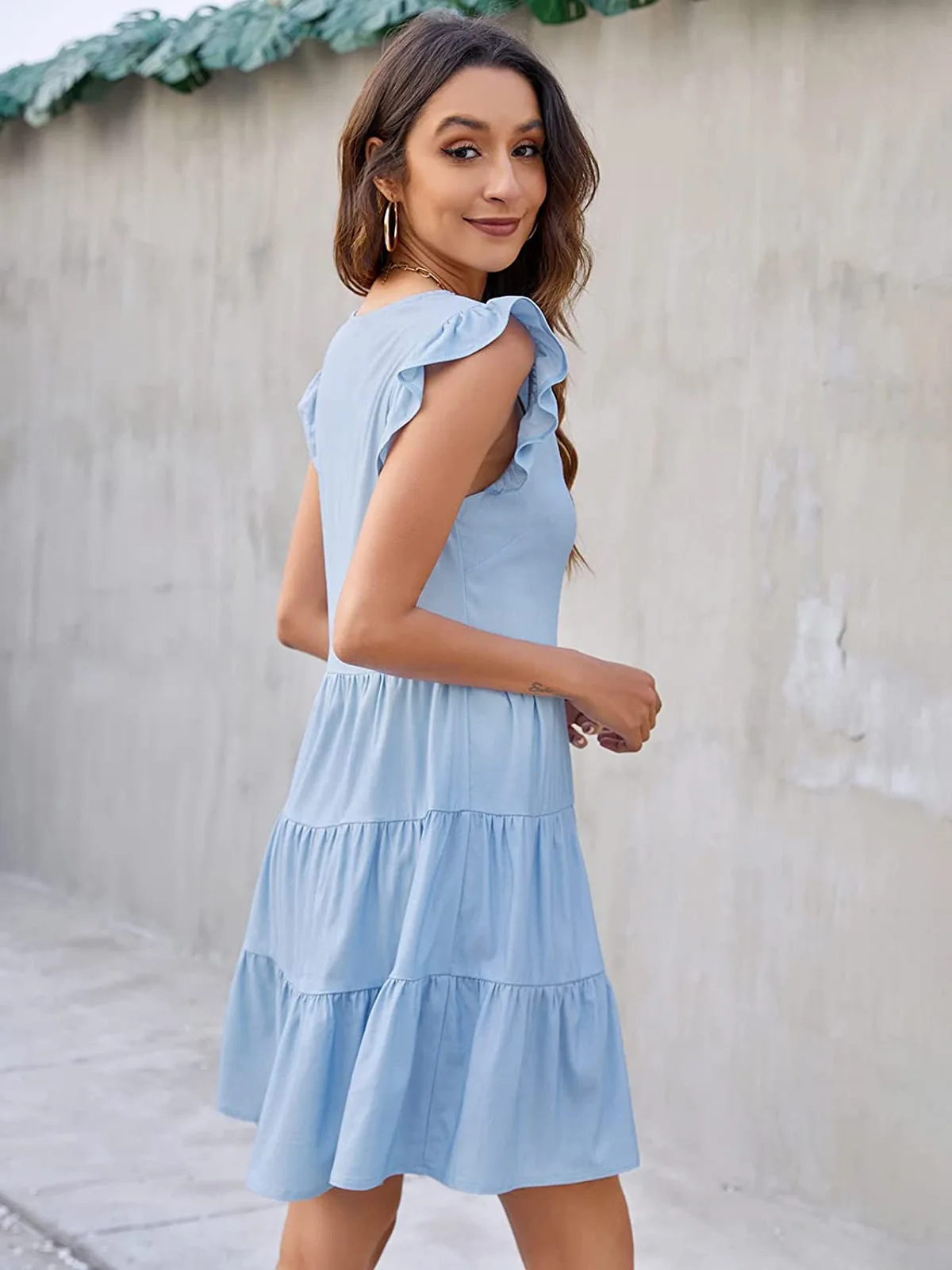 Женское джинсовое платье без рукавов повседневное винтажное короткое с V-образным вырезом расклешенными пуговицами