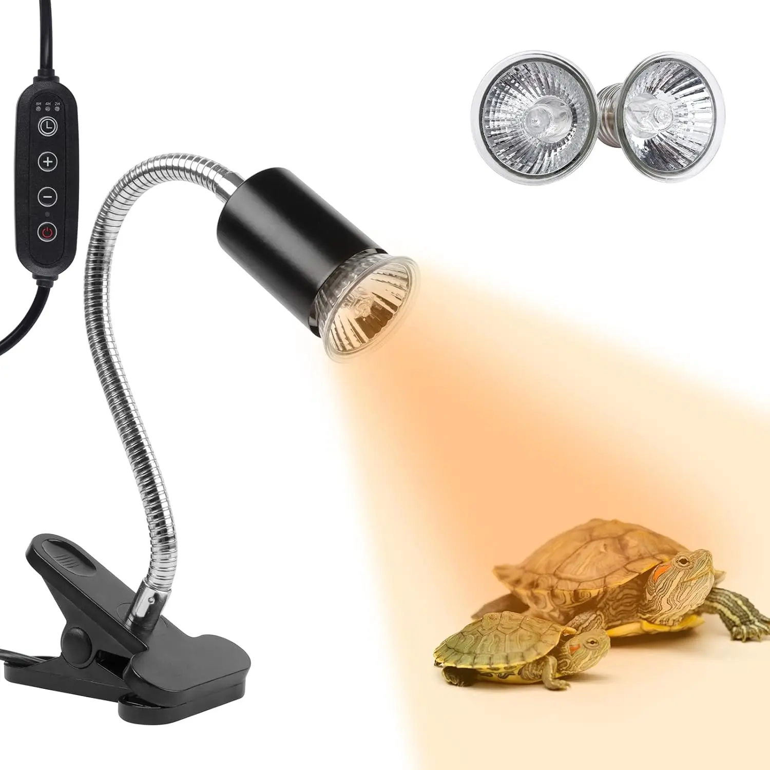 LUCKY HERP Reptile Heat Lamp with Clamp, 360 Rotatable Timing & Dimming UVA UVB Heat Light Bulb for Turtle Tortoise Lizard