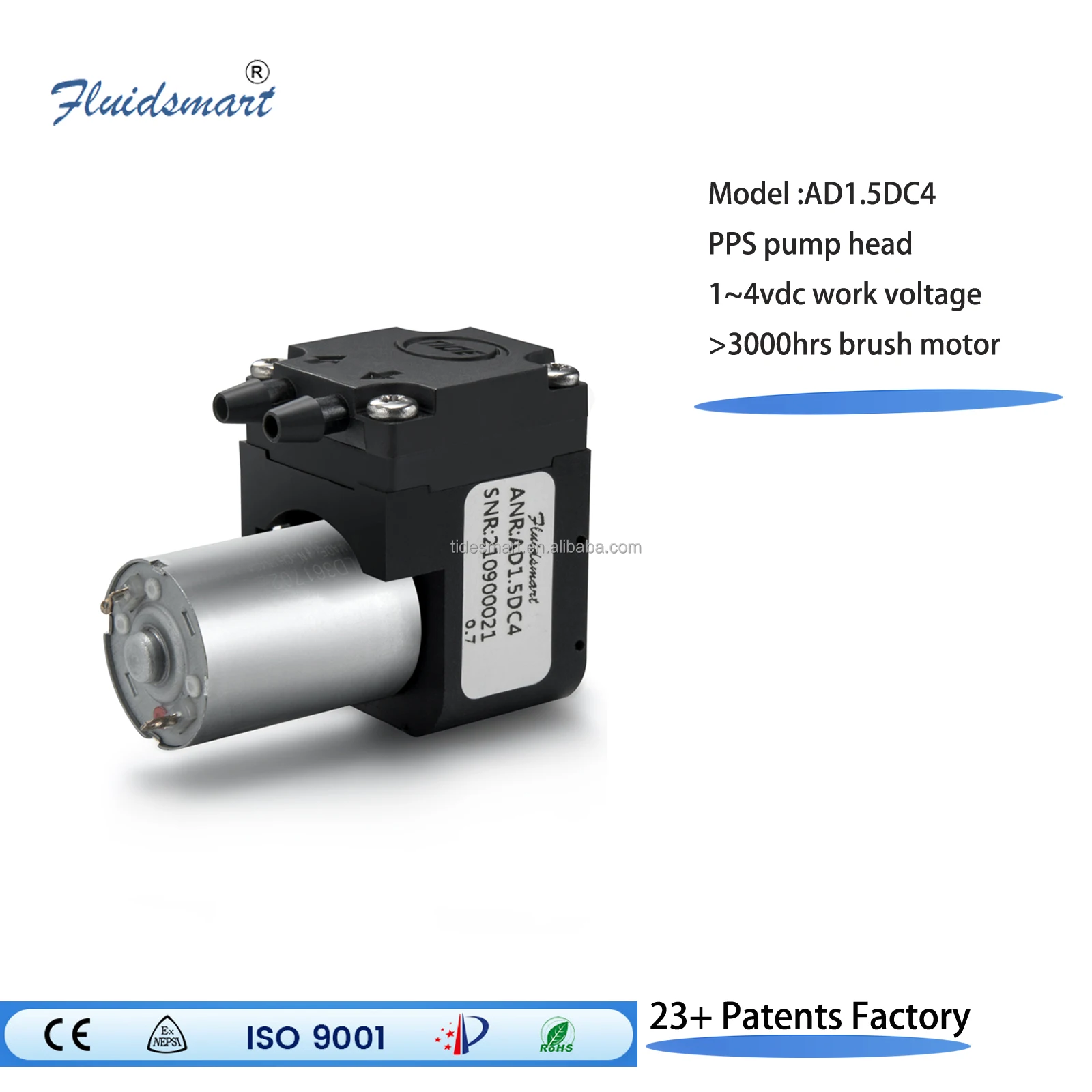 Fuildsmart 1v-4vdc 500ml/min air compressor pump industrial electric diaphragm vacuum brush motor air pump