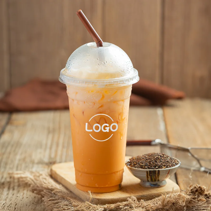 LOKYO Factory price wholesale 12oz 16oz boba bubble tea pet custom disposable plastic cup with lids