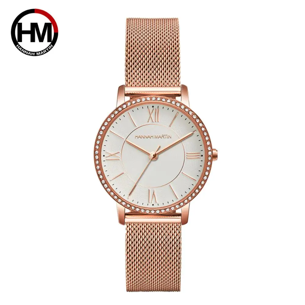 Hannah Martin Watch Factory Wholesale Price Fashion Luxury Japan Quartz Movement 3 Bar Waterproof Diamond Wrist Watch For Women