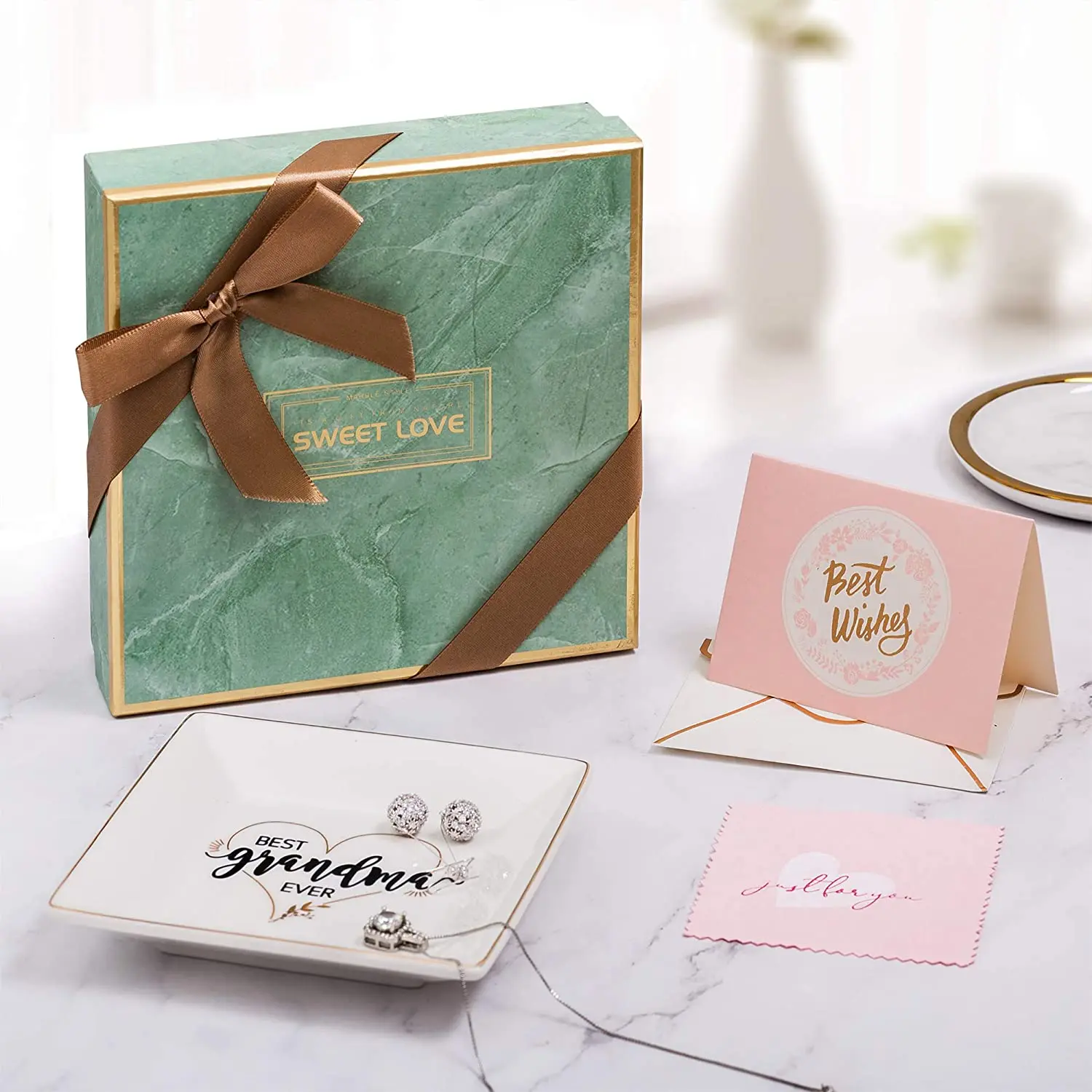 Ceramic Jewelry Tray Decorative Ceramic Ring Trinket Necklace Jewelry Tray With Gold Rim