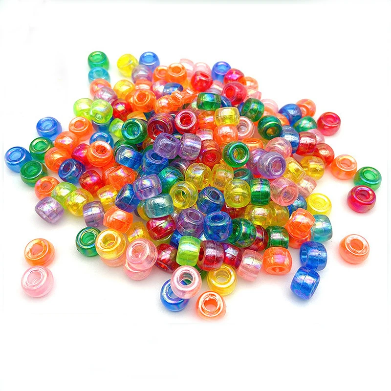 6*9mm Colorful Acrylic Clear Pony Beads  Plastic Big Hole Beads Decorative Hair Bead DIY Bulk