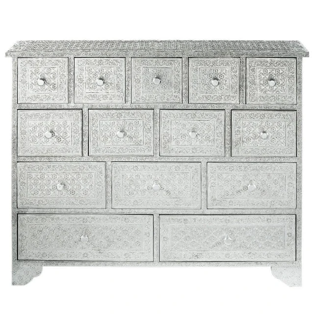 White Metal Embossed Chest of 14 Drawer Chest Of Drawers Bedroom Furniture Storage Drawer cabinet Living Room White Dresser set