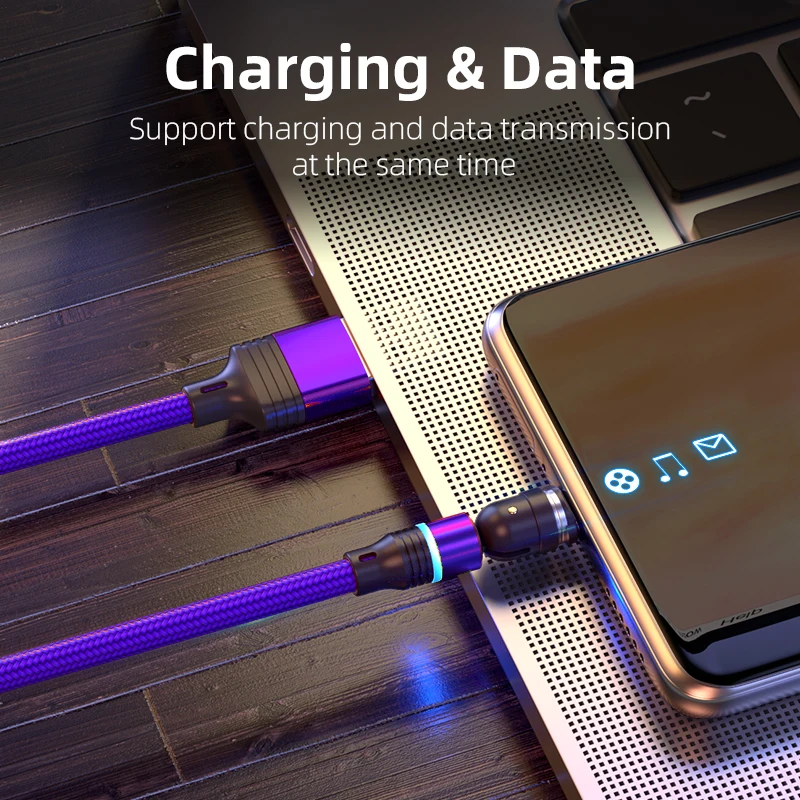 Magnetic 3 in 1 charging cable 540 degree rotate type c fast charging magnetic usb cable magnetic charger cable