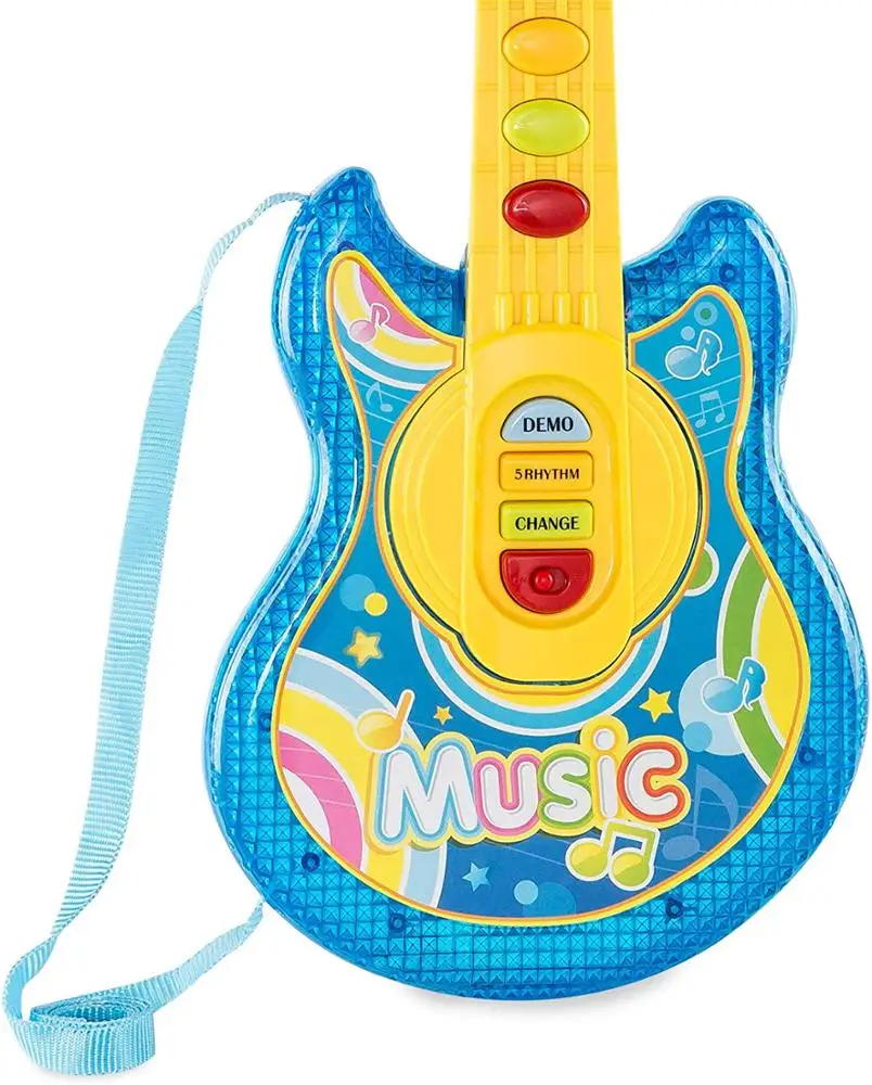 19-дюймовая детская флэш-гитара игрушка с микрофоном MP3 совместимый музыкальный инструмент-синий