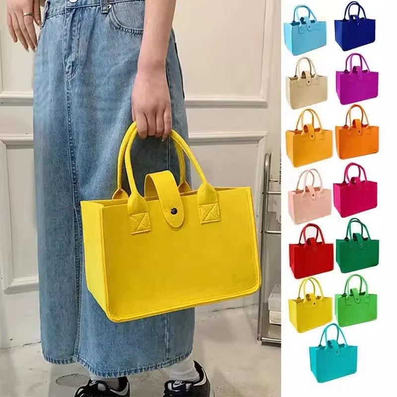 Custom Logo Wholesale Personalized Design Durable Grocery Basket Organizer Beach Travel Toys Felt Tote Bags For Kids Women