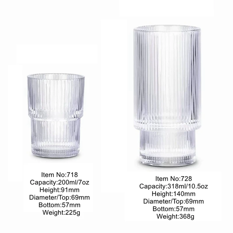 200ml/320ml 7oz/11oz Fluted choice long-lasting ribbed  Drinking Glasses  for Cocktail Whiskey Beer Water