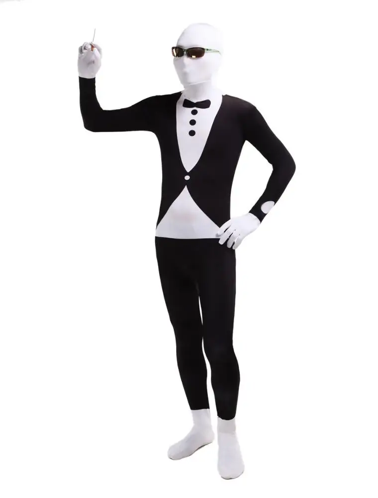 Модный черный светящийся смокинг с узором джентльменов лайкра спандекс костюм на Хэллоуин Многоцветный костюм зентай Косплей Боди костюм