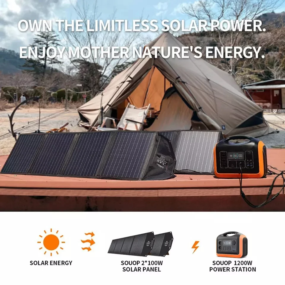 No gasoline No noise Campers RVs Tragbare Powerstation Outdoor LiFePO4 Battery Portable Power Station 1200W 220V Solar Generator