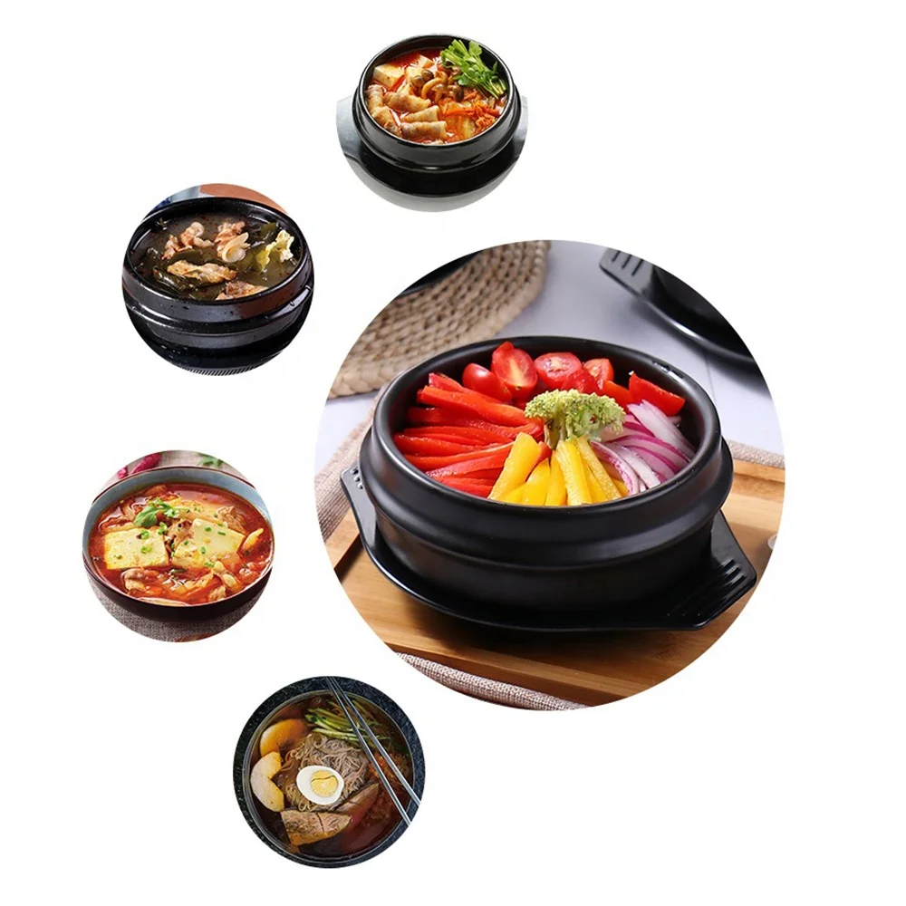 Korean Soybean Paste Soup Stone Bowl Korean Cuisine Dolsot Bibimbap Rice Soup Stone Bowl Black Casseroles Food Serving Bowl Set